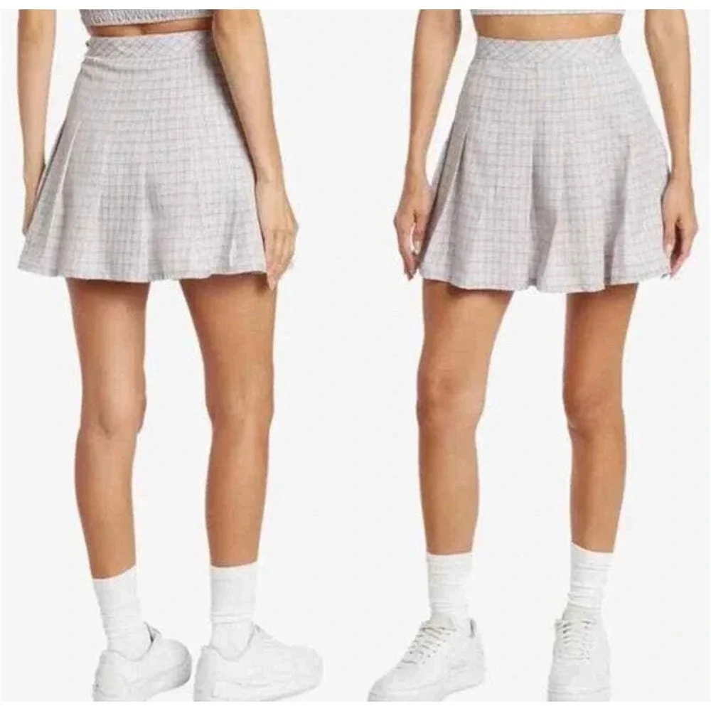 Elodie NWT Blue Plaid Pleated Mini Skirt Preppy Schoolgirl Checkered Large Chic